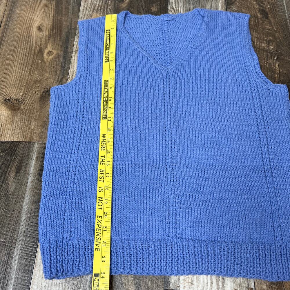 Blue Handmade Sweater Vest V-Neck - Picture 6 of 7